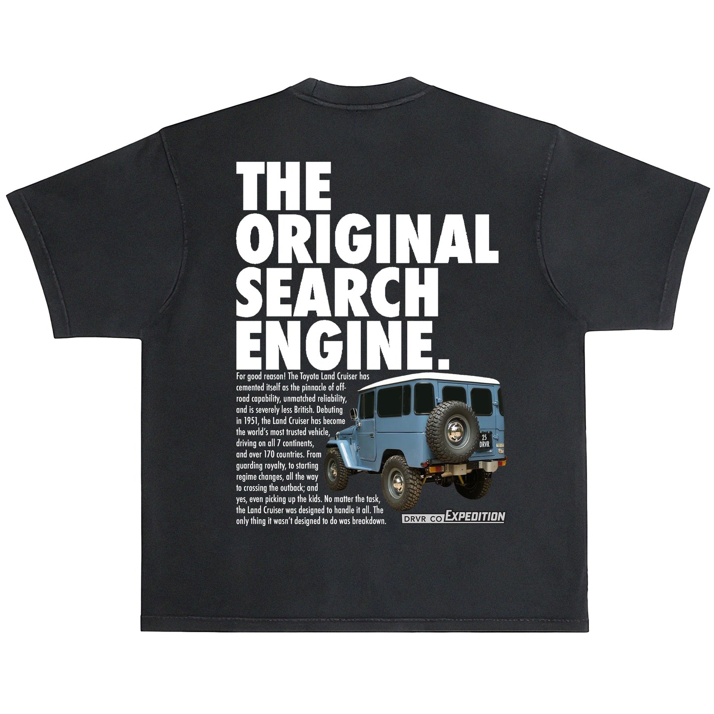 Black heavyweight crew neck vintage shirt with Toyota Land Cruiser 
