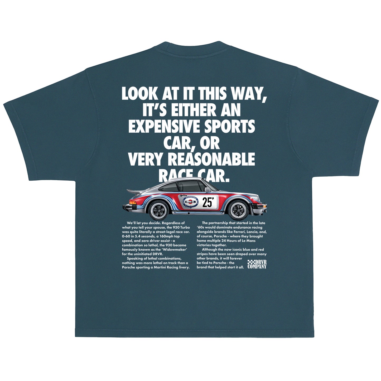 Blue heavyweight crew neck vintage shirt with Porsche Turbo and Martin Livery
