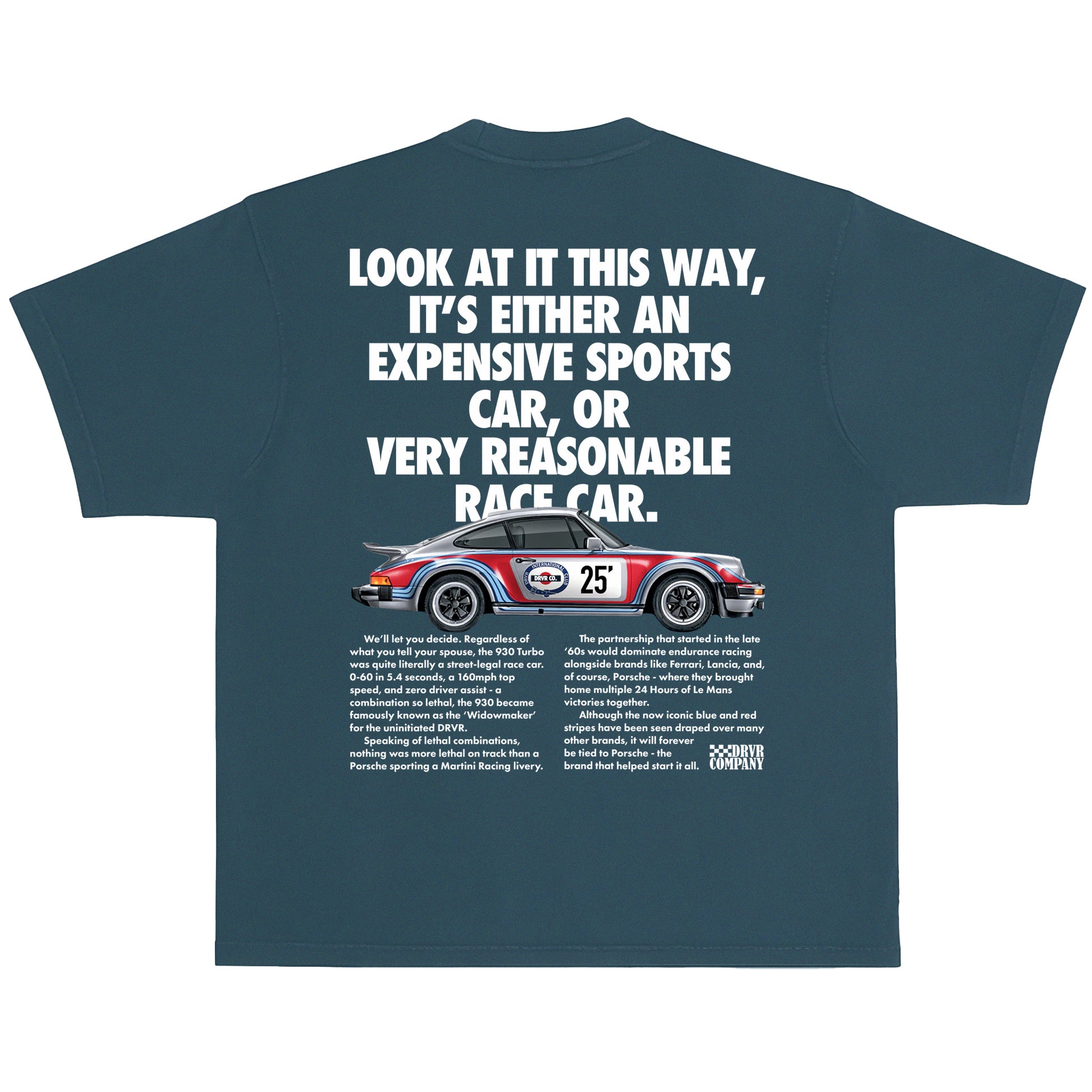 Blue heavyweight crew neck vintage shirt with Porsche Turbo and Martin Livery