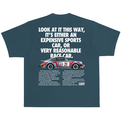 Blue heavyweight crew neck vintage shirt with Porsche Turbo and Martin Livery