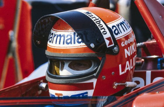 Vintage pic of Niki Lauda with visor up