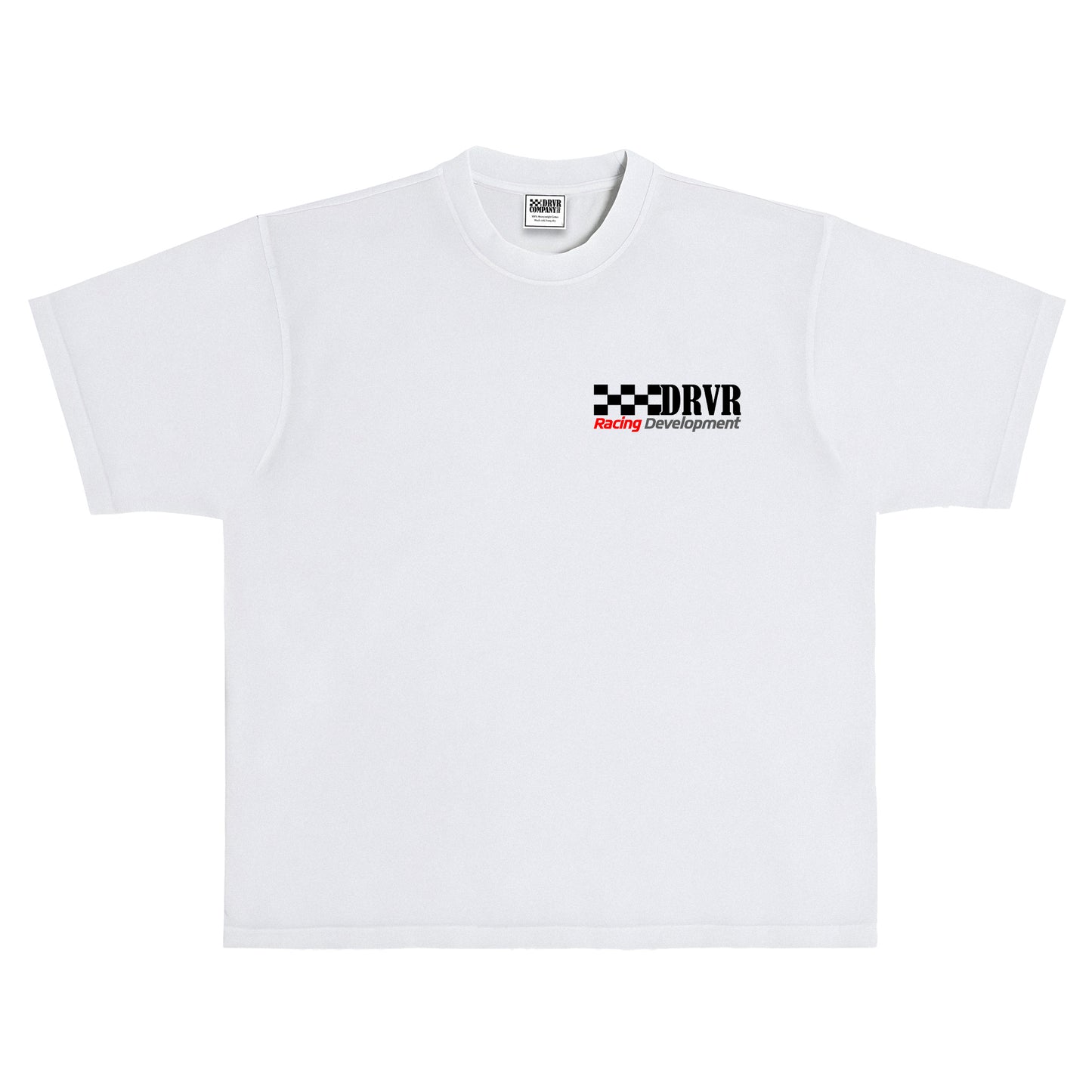 White t-shirt with a logo on a white background