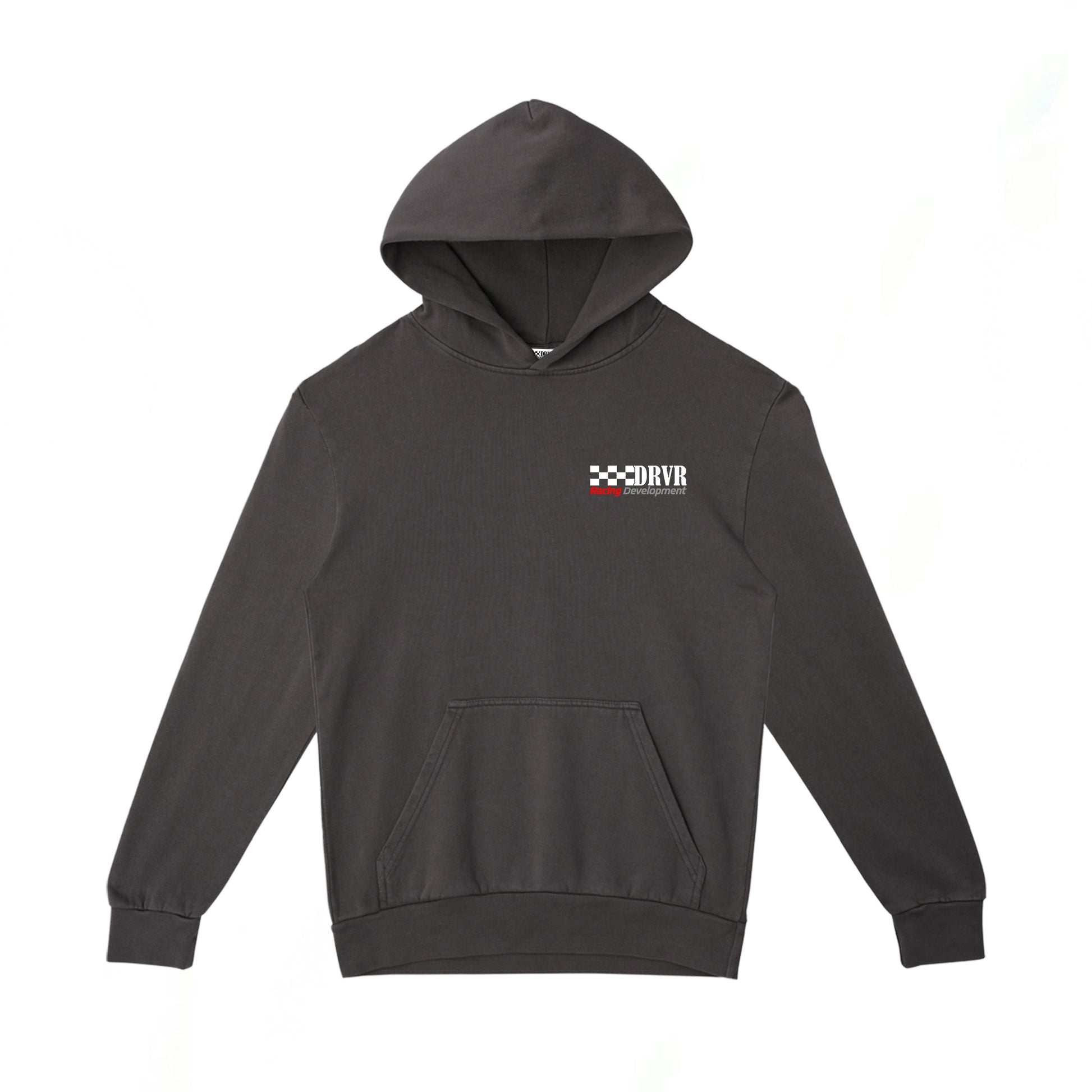 Black hoodie with a logo on the chest against a white background