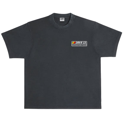 Black heavyweight crew neck vintage shirt with Toyota Land Cruiser and Toyota racing colors